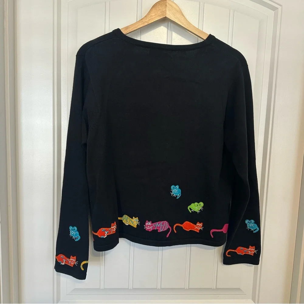 Vintage Cat Cardigan Sweater Embroidered Animal Colorful Funky Size Large - Picture 4 of 7